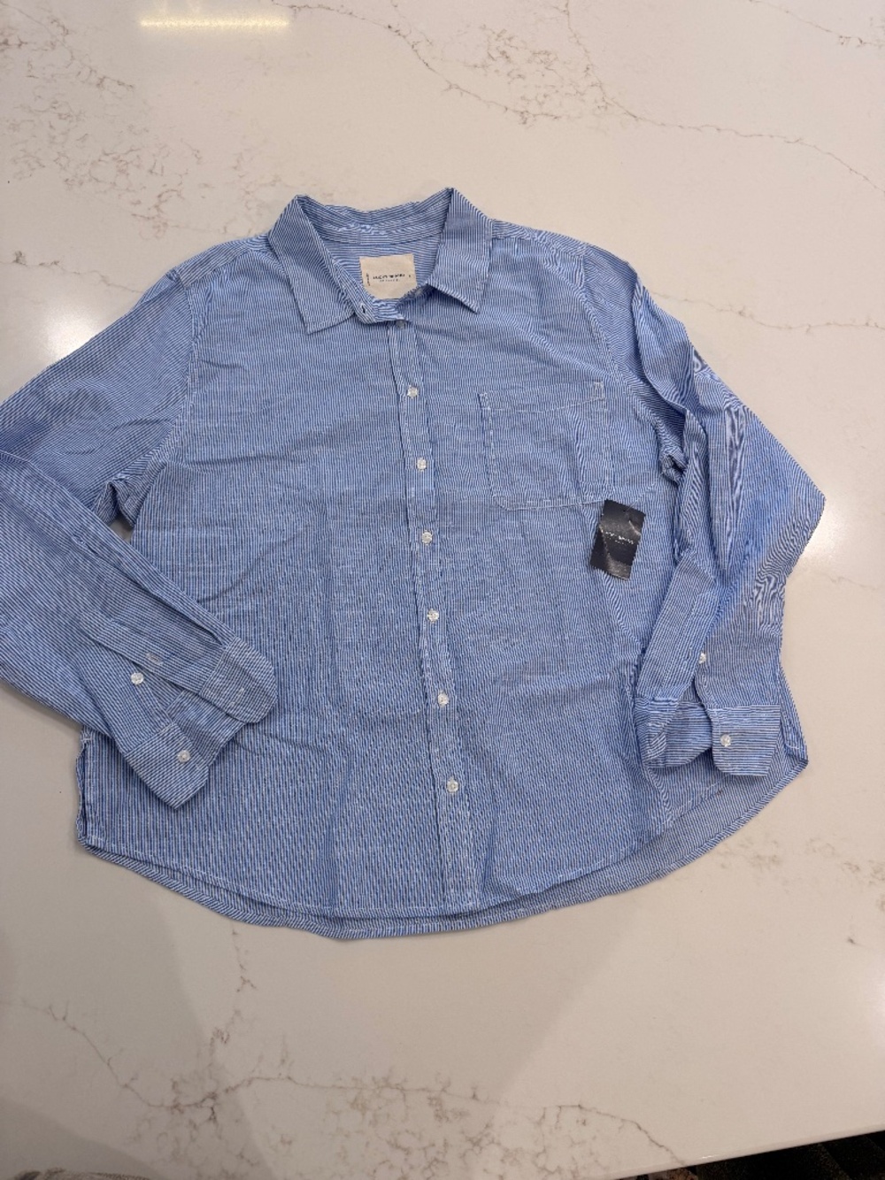 Lucky Brand Blue White Stripe Button Front Shirt Women’s Large NWT Collared